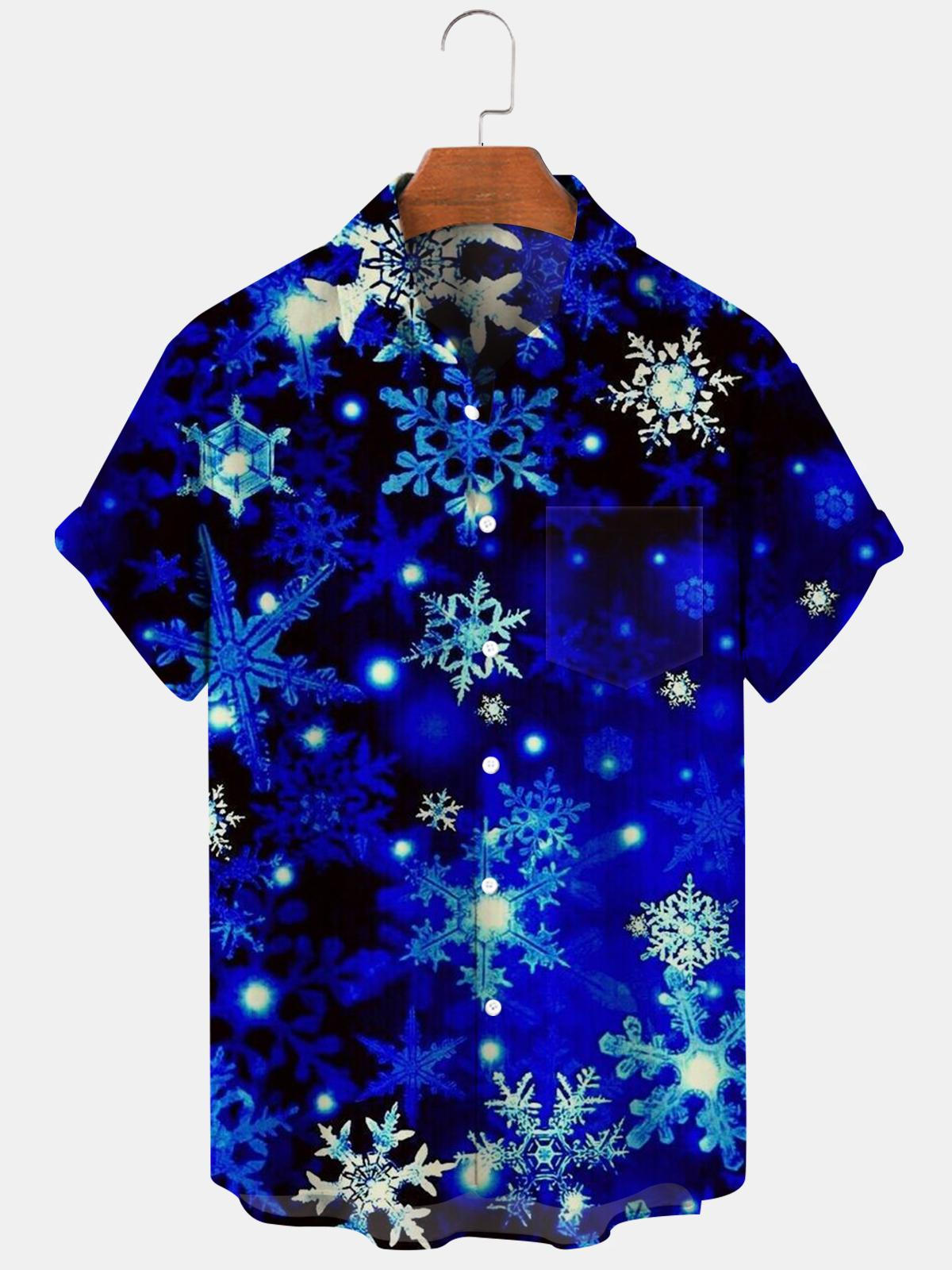 Snowflake Gradient Print Men's Shirts With Pocket