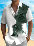 Plant Leaf Print Short Sleeve Men's Shirts With Pocket