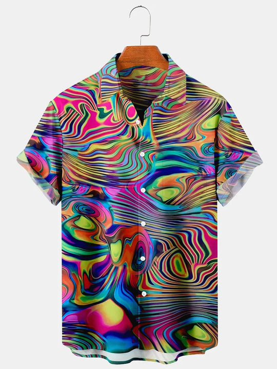 Men's Hawaiian abstract print regular fit shirt front view tropical beach vacation