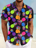 Hawaiian Pineapple Print Short Sleeve Men's Shirts With Pocket