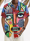 Abstract Art Face Print Short Sleeve Men's Shirts With Pocket