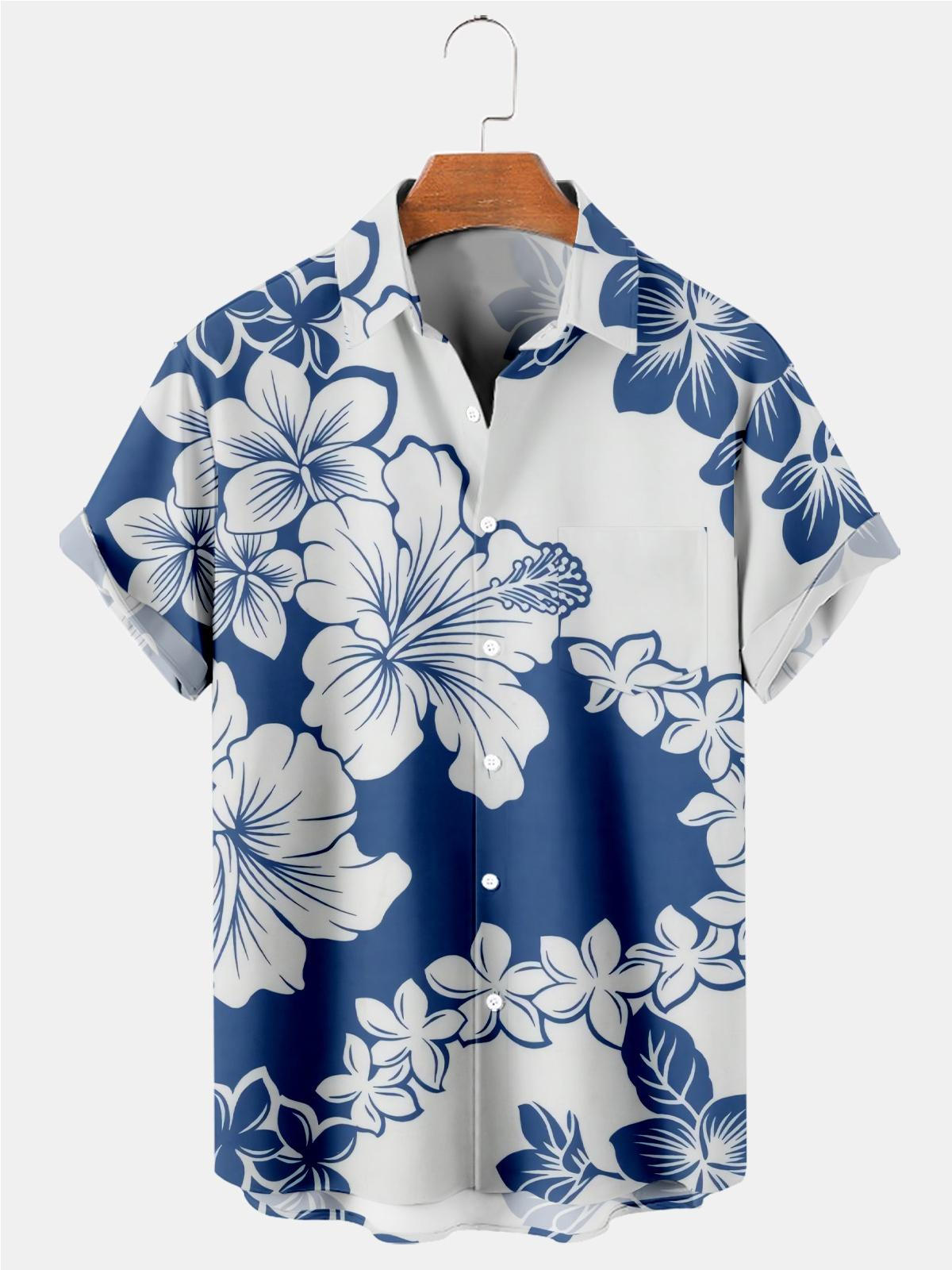 Hawaiian Floral Print Men's Shirts With Pocket – adaychic