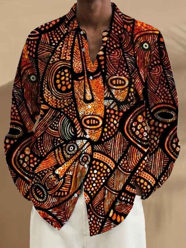 Men's abstract face print long sleeve shirt front view