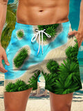 Hawaiian Botanical Print Men's Shorts With Pocket