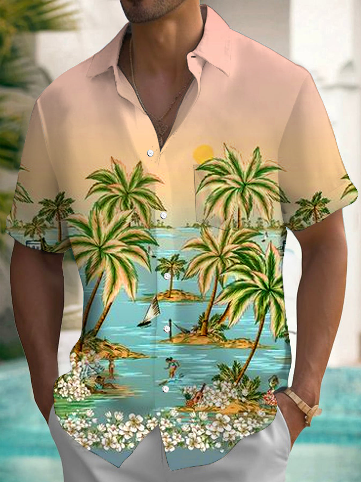 Hawaiian Short Sleeve Men's Shirts With Pocket