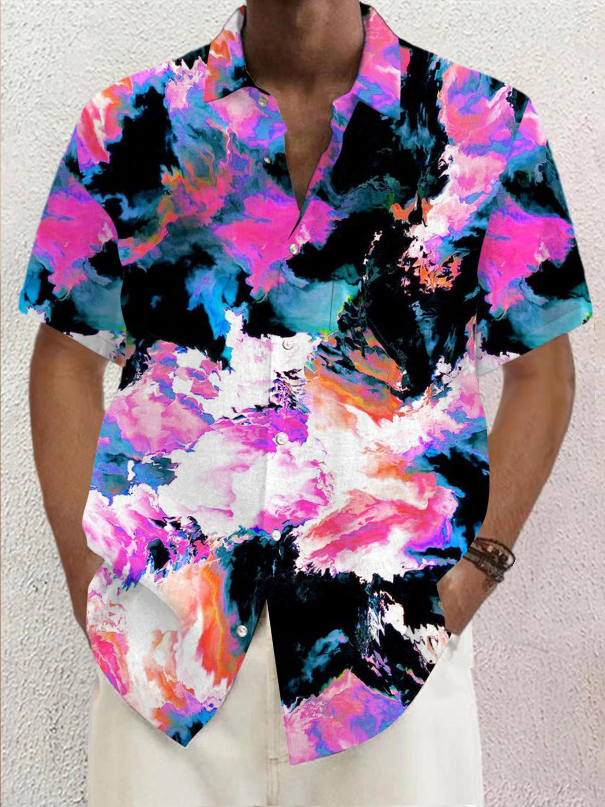 Abstract Print Short Sleeve Men's Shirts With Pocket