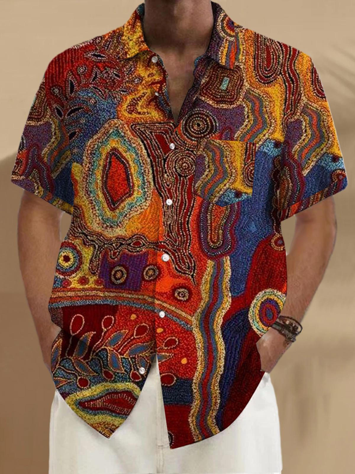 Abstract Print Short Sleeve Men's Shirts With Pocket