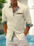 Art Hawaiian Casual Retro Long Sleeve Men's Shirts With Pocket