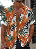 Hawaiian Plant Leaf Print Short Sleeve Men's Shirts With Pocket