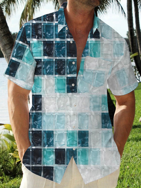 Men's gradient geometric print short sleeve casual shirt front view
