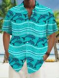 Dolphin Print Short Sleeve Men's Shirts With Pocket