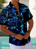 Hawaiian Water Ripple Short Sleeve Men's Shirts With Pocket