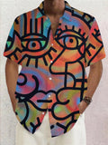 Abstract Face Art Print Short Sleeve Men's Shirts With Pocket