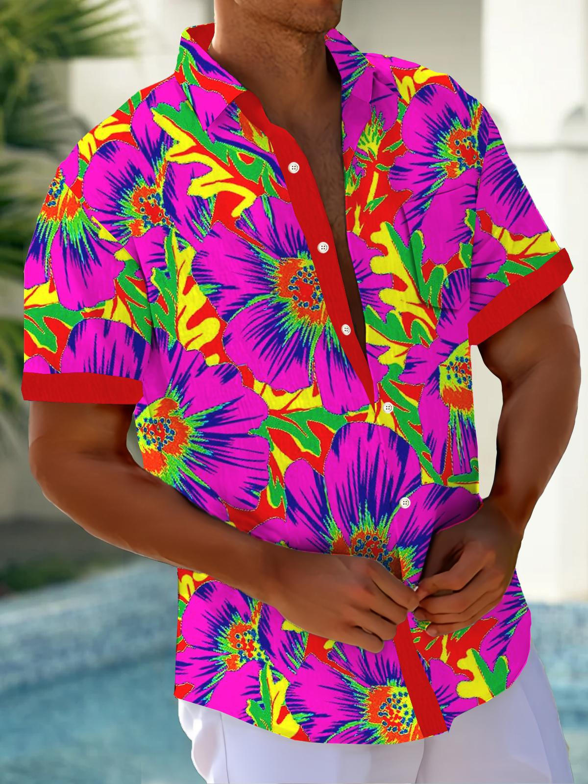 Art Hawaiian Casual Retro Short Sleeve Men's Shirts With Pocket