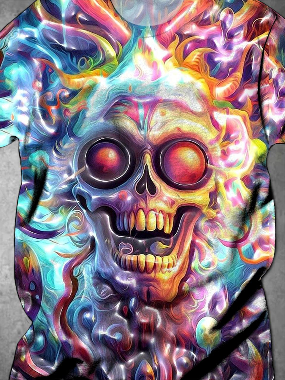 Skull Round Neck Short Sleeve Men's T-shirt