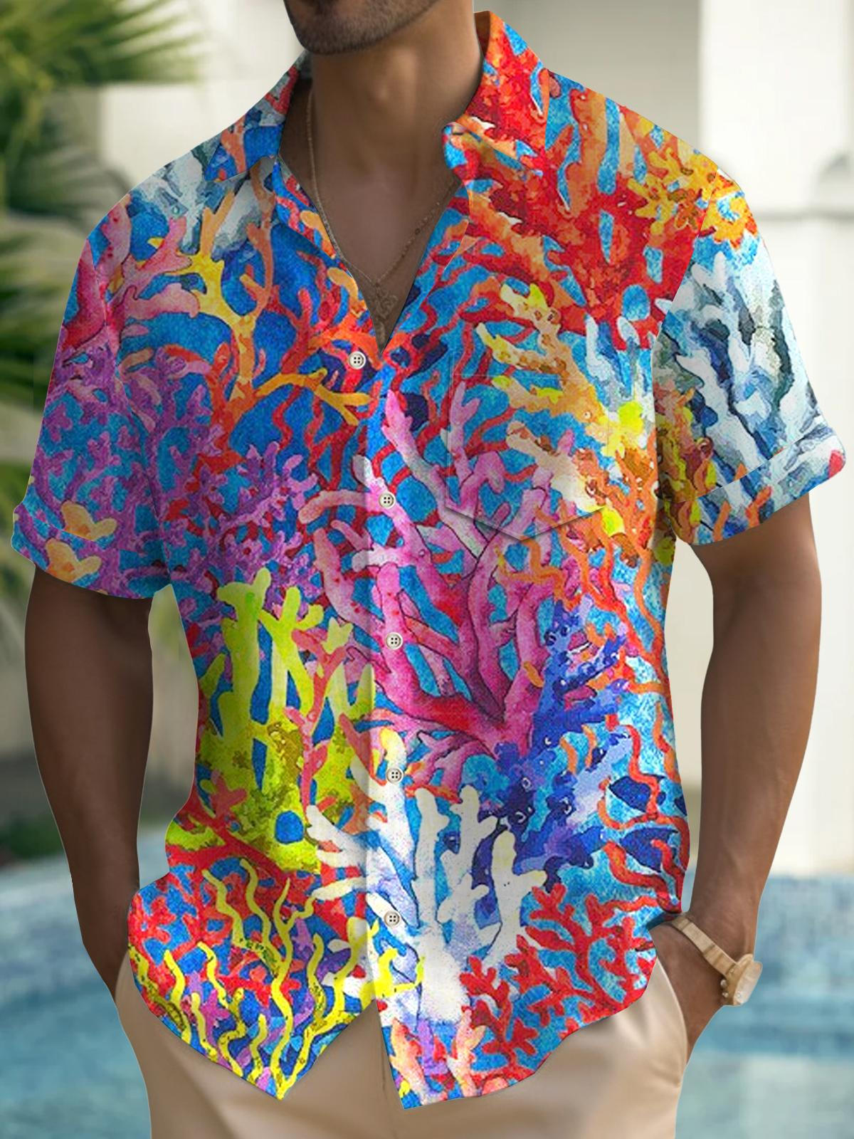 Art Hawaiian Casual Retro Short Sleeve Men's Shirts With Pocket