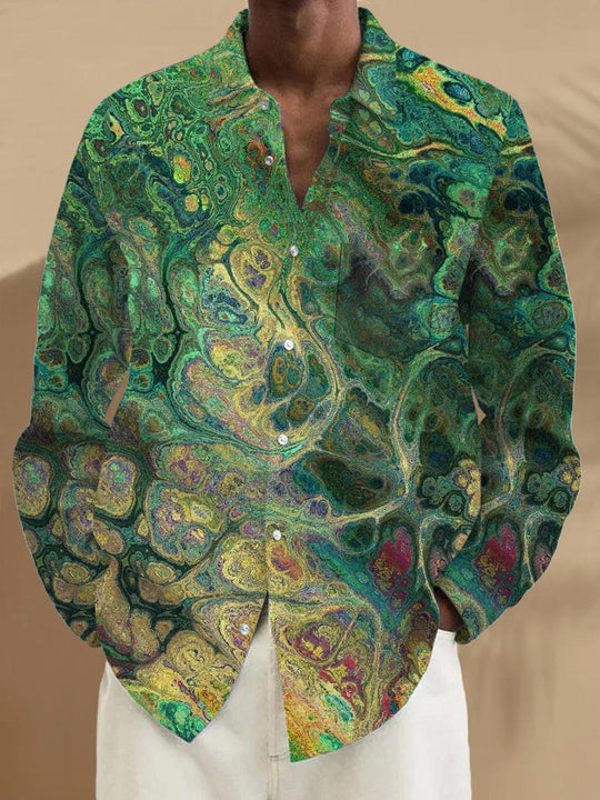 Men's abstract print long sleeve shirt with pocket front view