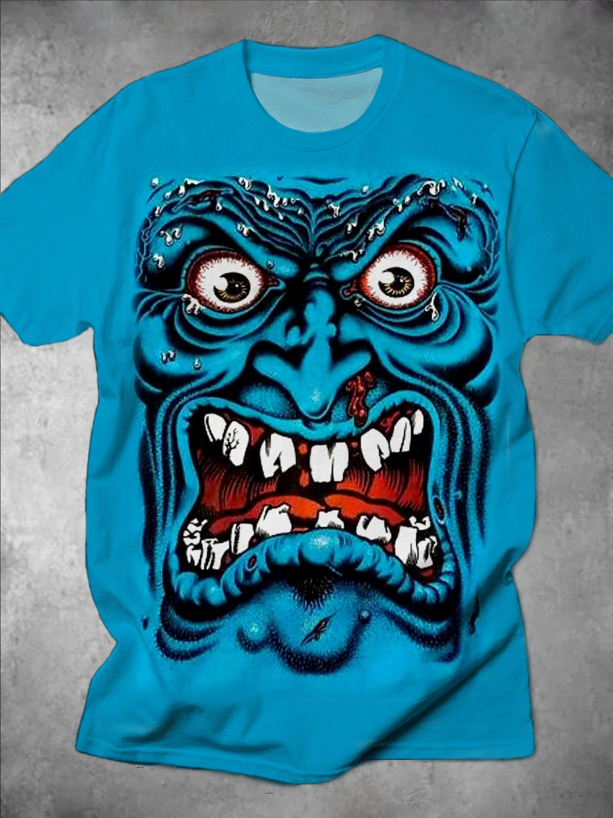 Monster Print Round Neck Short Sleeve Men's T-shirt