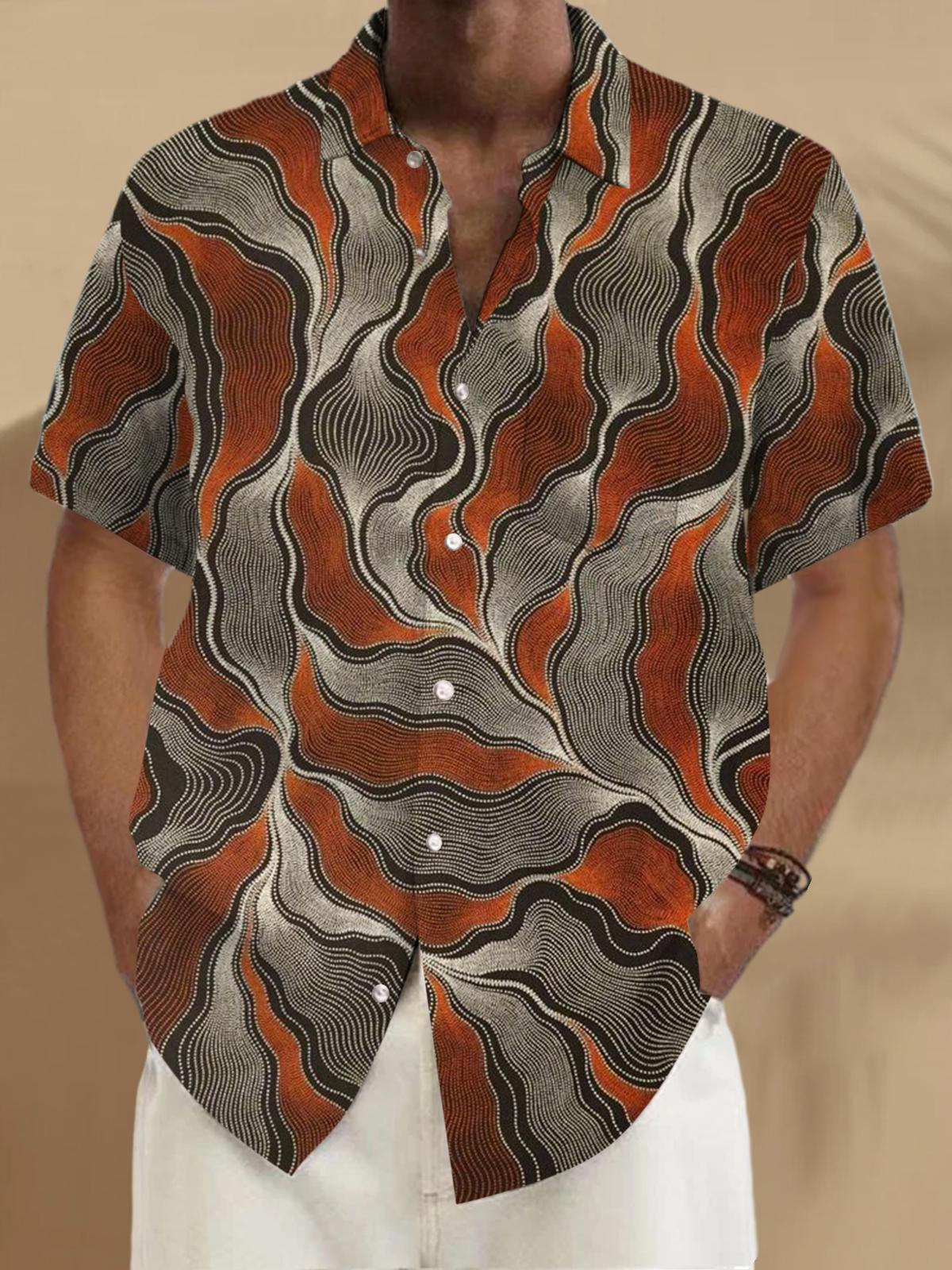 Abstract Geometric Print Short Sleeve Men's Shirts With Pocket