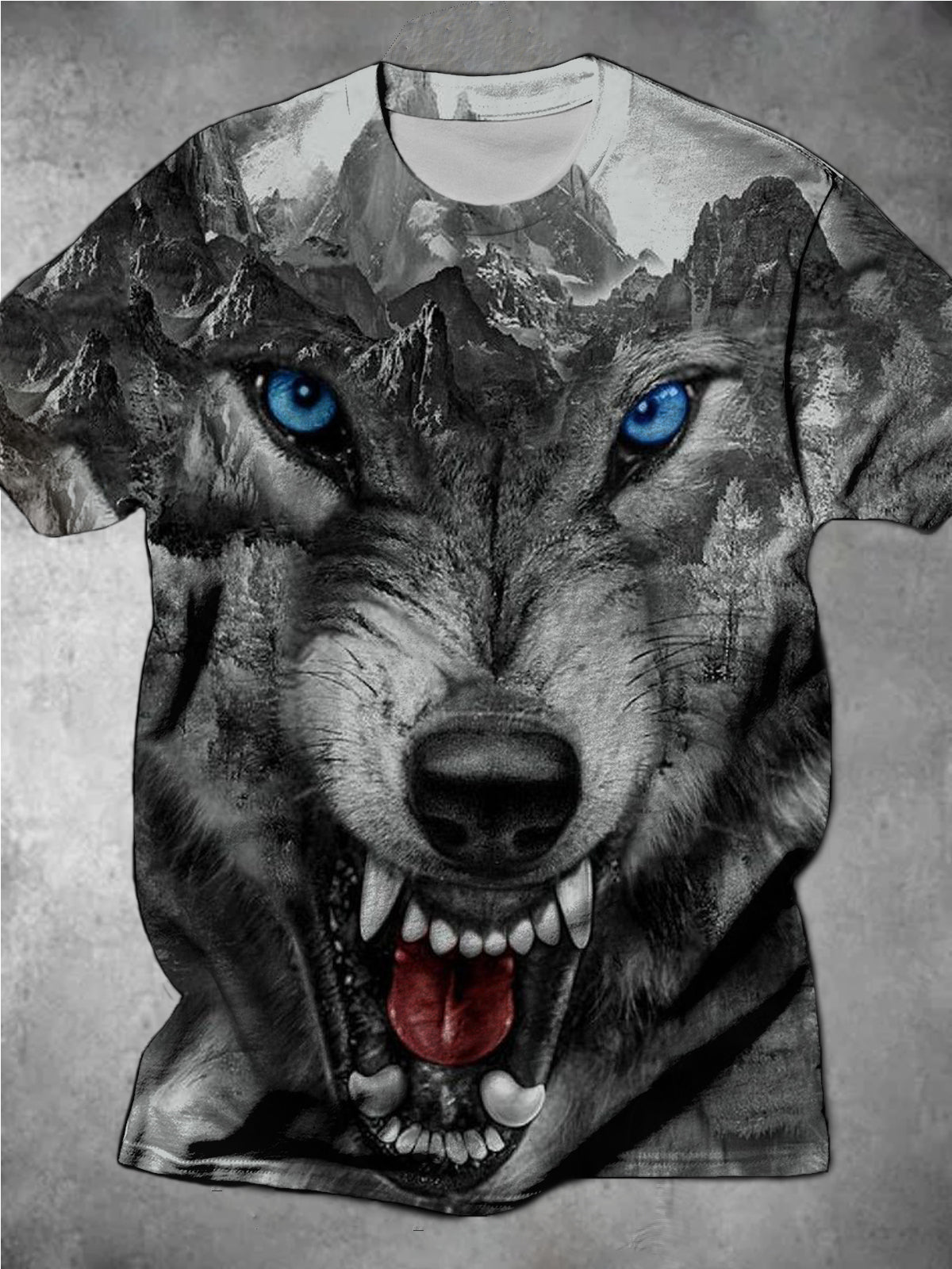 Dark Timber Wolf Head Print Round Neck Short Sleeve Men's T-Shirt