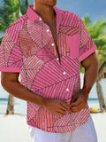 Leaf Print Short Sleeve Men's Shirts With Pocket