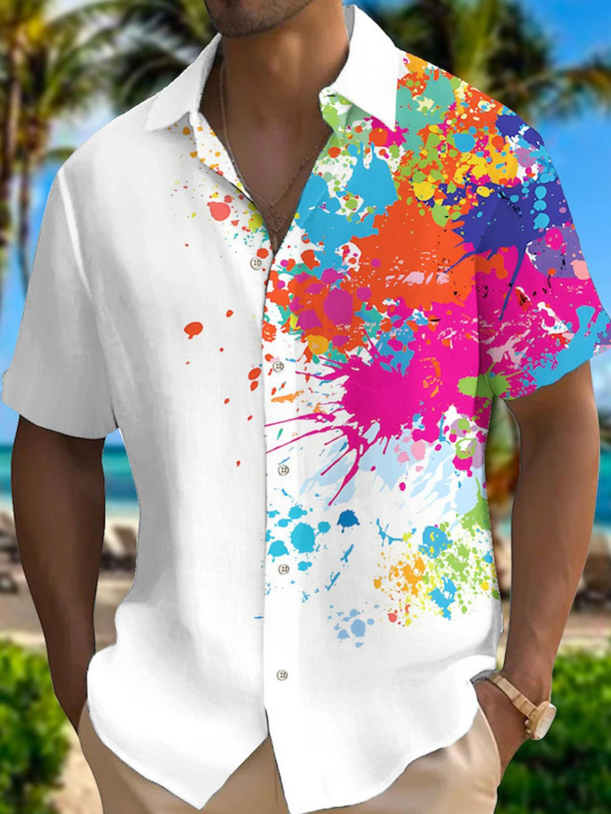 Tie Dye Short Sleeve Men's Shirts With Pocket