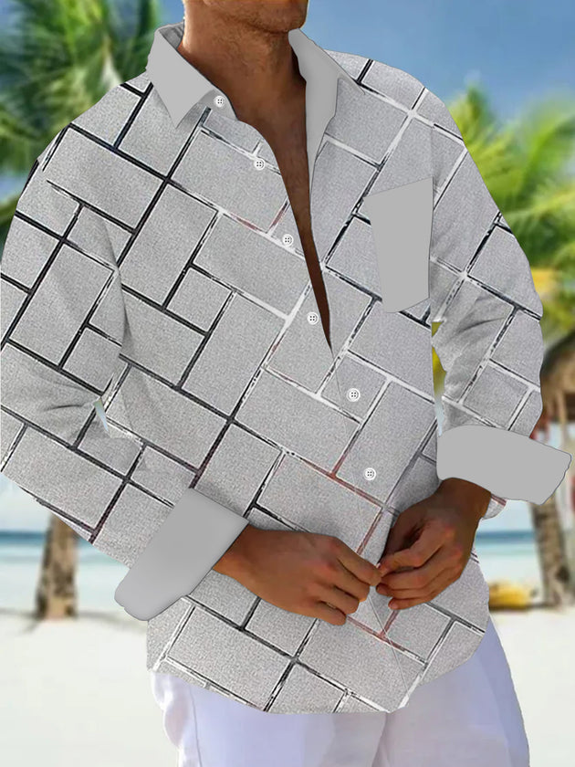 men's geometric print shirt front view