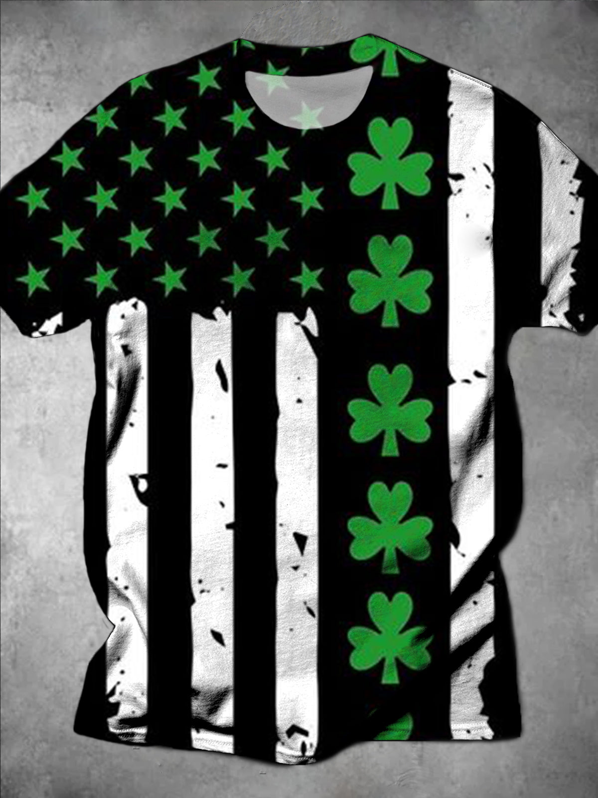 St. Patrick's Day Shamrock American Flag Print Round Neck Short Sleeve Men's T-shirt