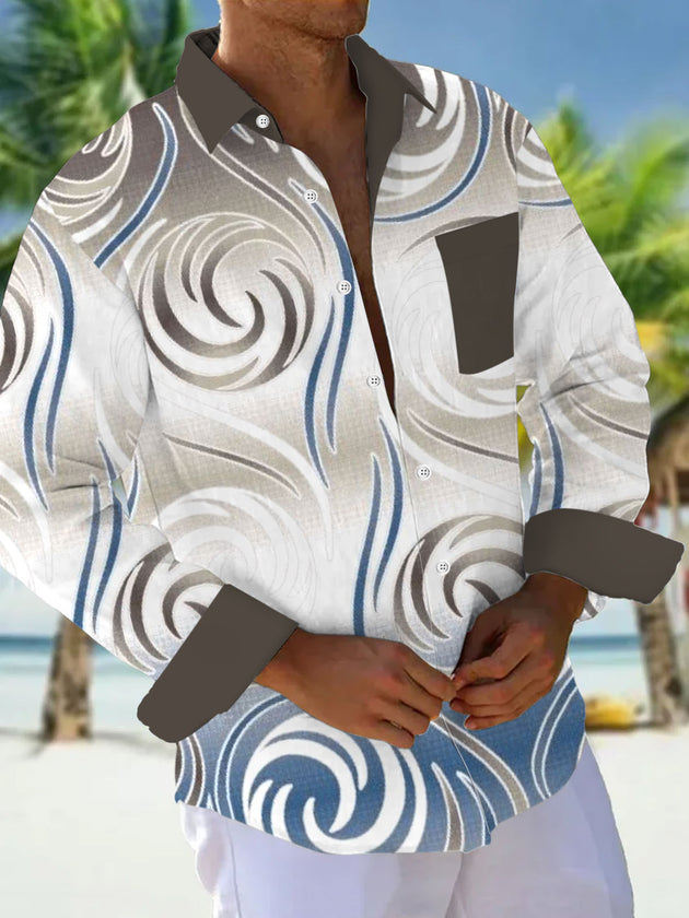 Men's abstract geometric gradient print long sleeve shirt front view