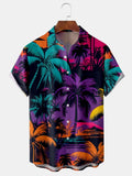 Hawaiian Coconut Tree Print Men's Shirts With Pocket