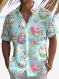 Easter Bunny Print Short Sleeve Men's Shirts With Pocket