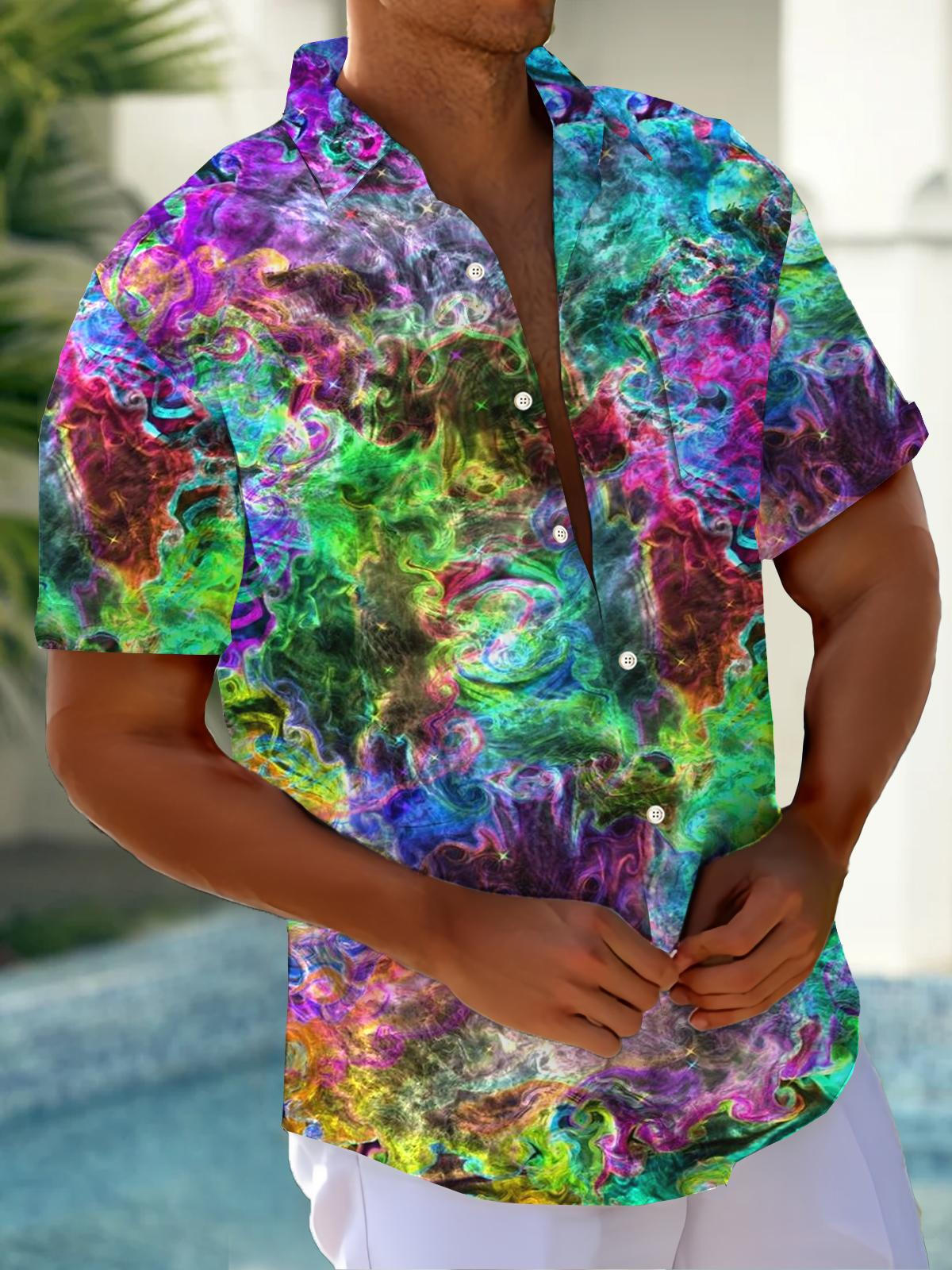 Art Hawaiian Casual Retro Short Sleeve Men's Shirts With Pocket