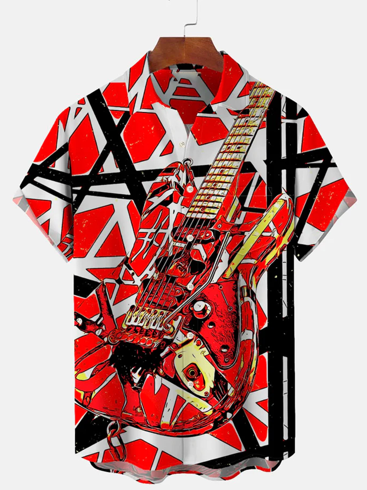 Personalized Guitar Print Men's Short-Sleeved Lapel Shirt