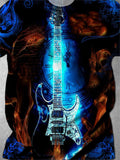 Guitar Clock Round Neck Short Sleeve Men's T-shirt