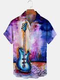 Guitar Print Short Sleeve Men's Shirts With Pocket